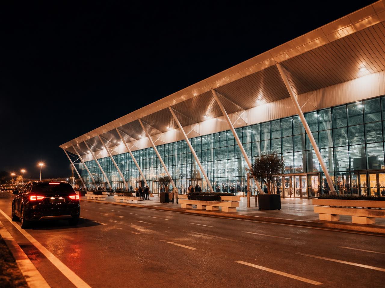 Tirana International Airport at night